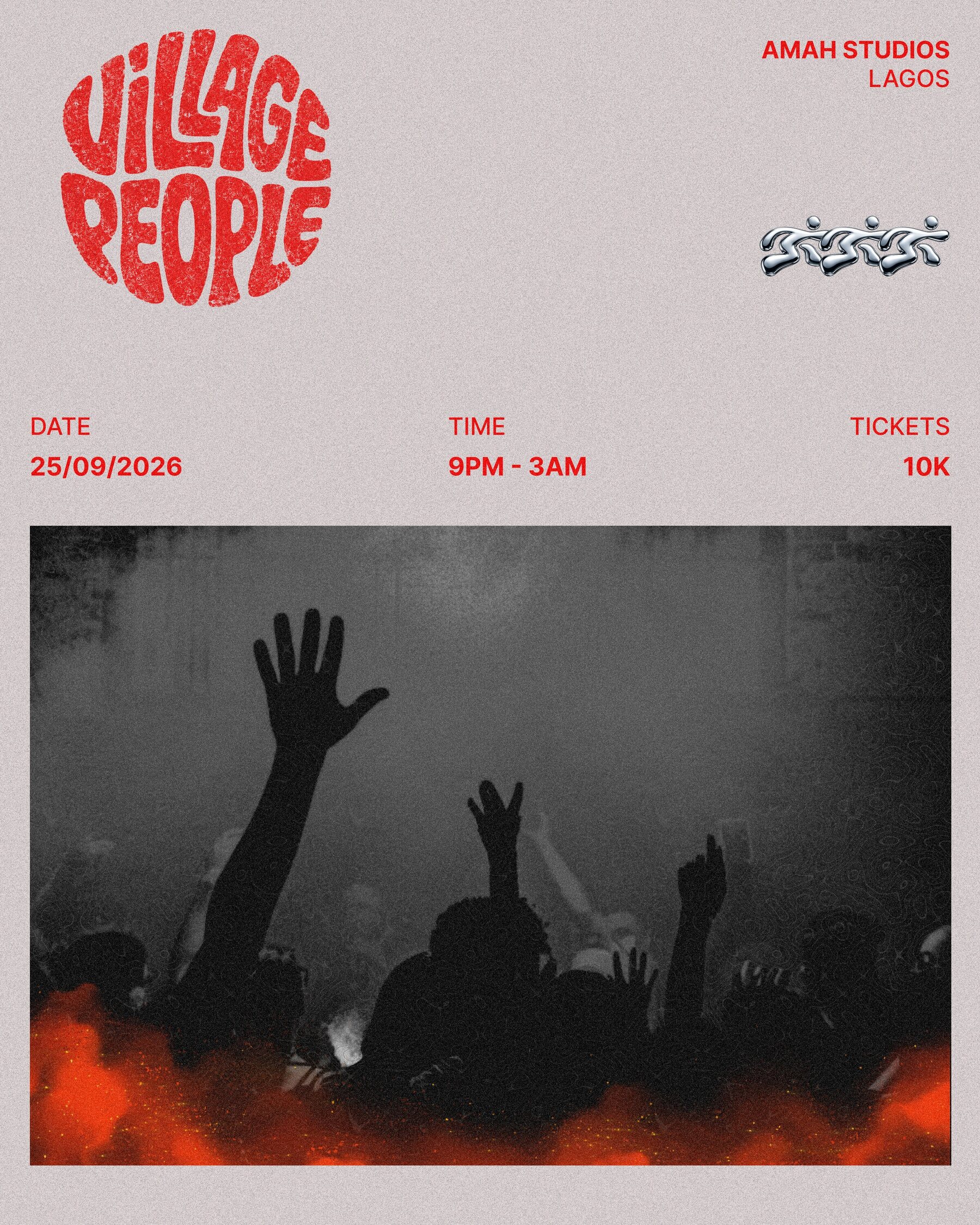 Village People event poster for 25 September 2026 at AMAH Studios Lagos